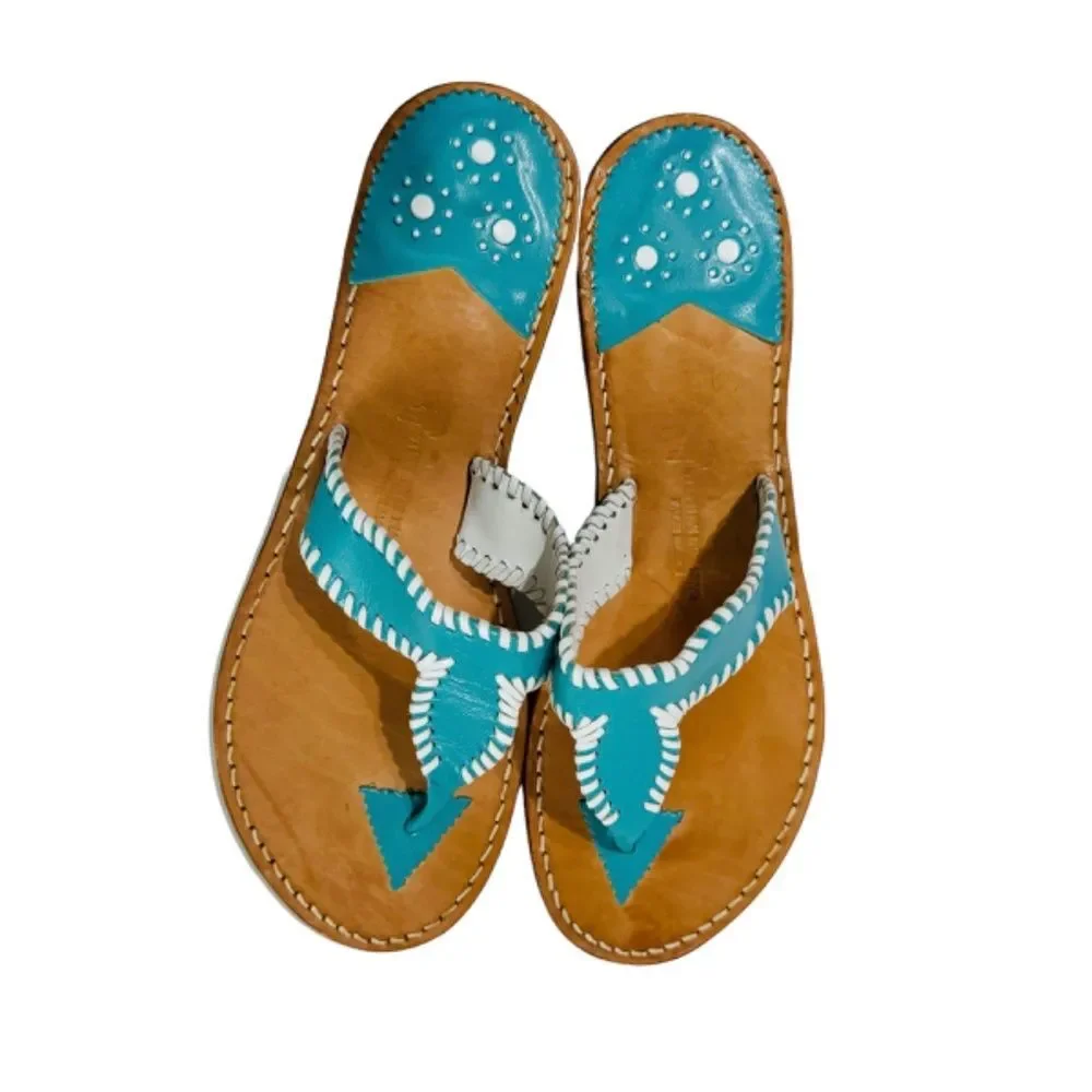 STEPHEN BONANNO PALM BEACH Emerald Blue Leather Hand Made Sandal Women's Size 12